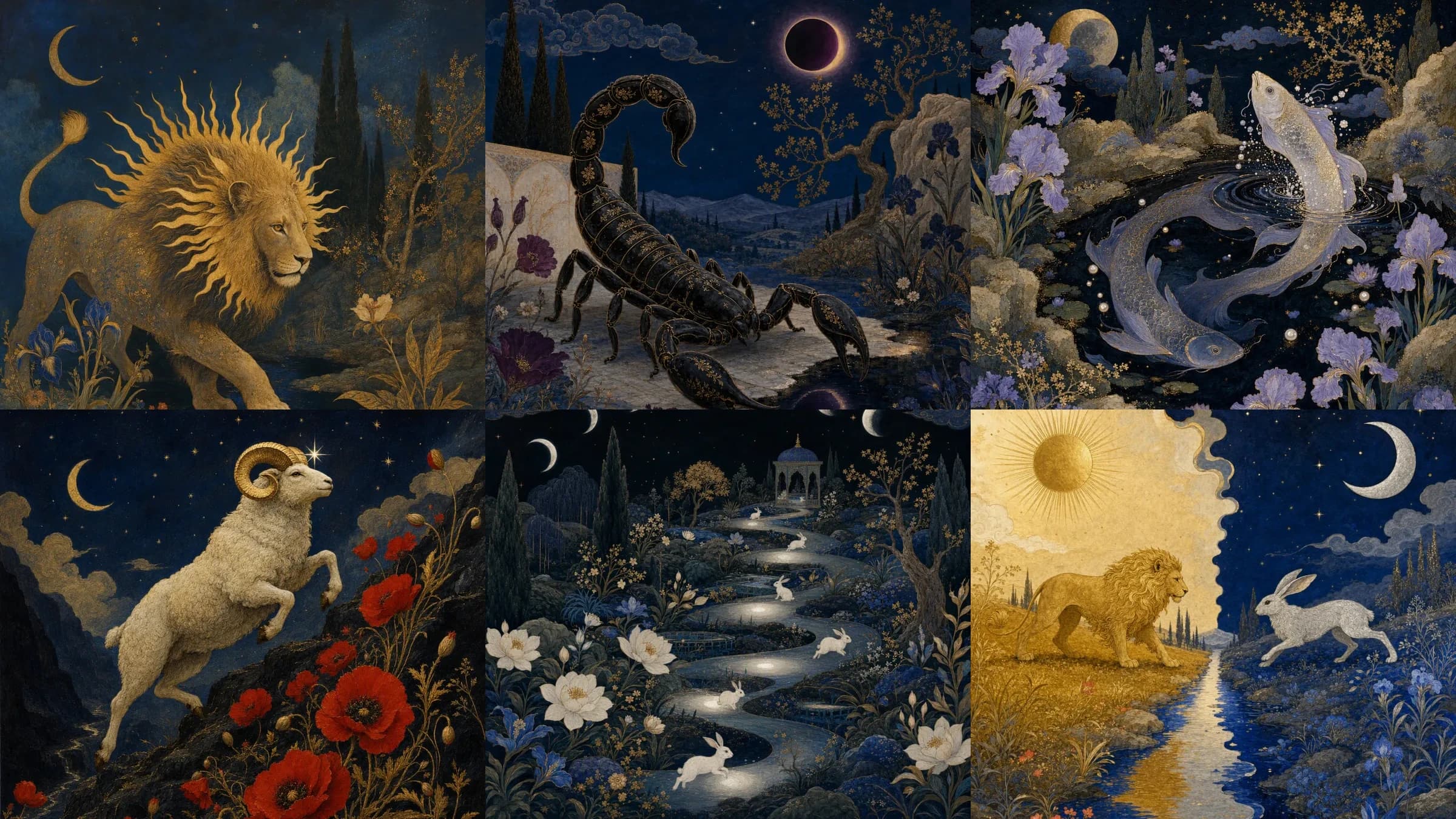 Moonlit Bestiary creatures gathered across an illustrated midnight landscape.