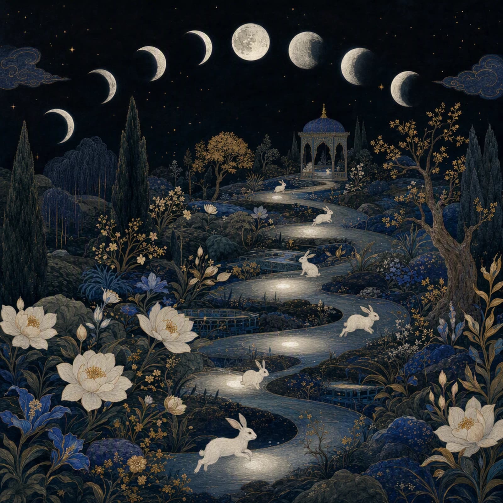 Moon Phases Night Ritual Art Print