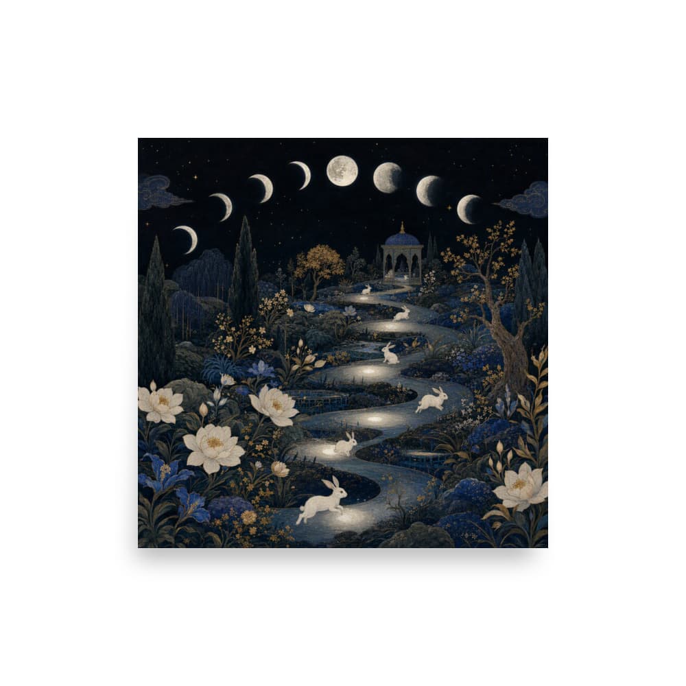 Moon Phases Night Ritual Art Print, an original Purchase Pony celestial art print design.
